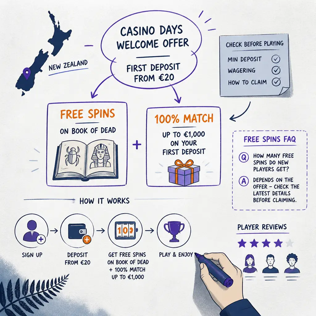 Casino Days Free Spins New Zealand – Free Spins Bonus visual guide for Casino Days